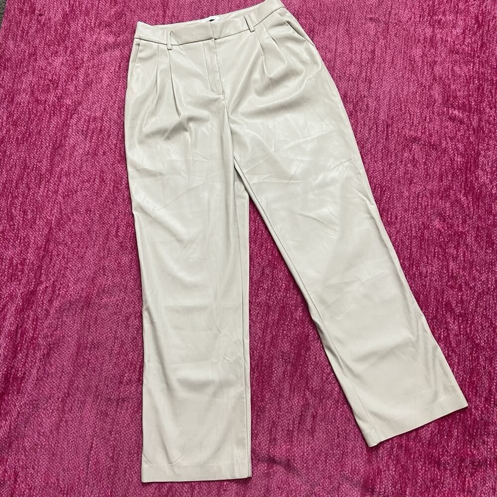 House Of Harlow 1960 Vegan Leather High Waist Trousers Pants Cream Ivory Size 8